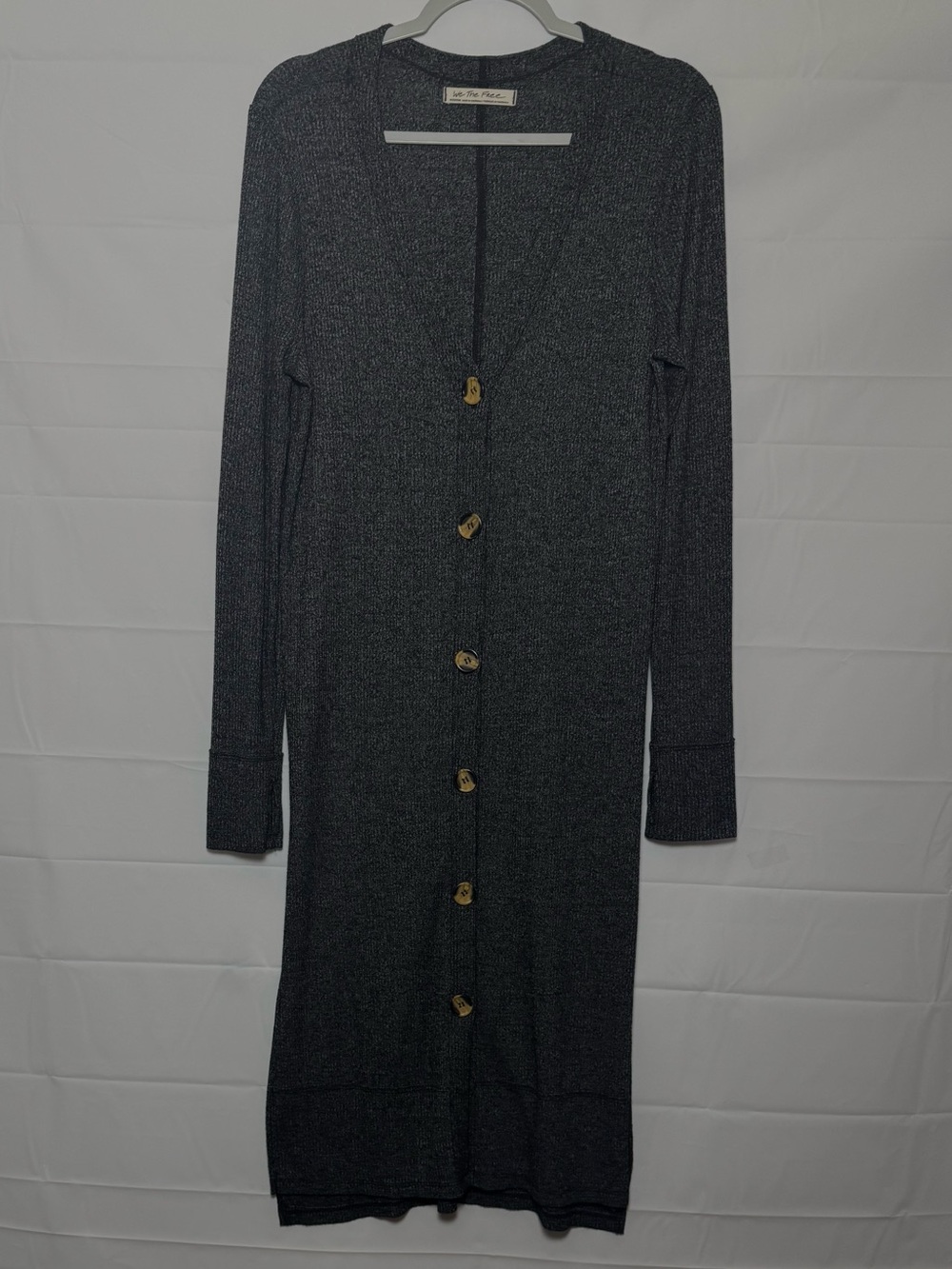 We The Free Dark Gray Women’s Long Button-Front Cardigan, Sz M. NWOT